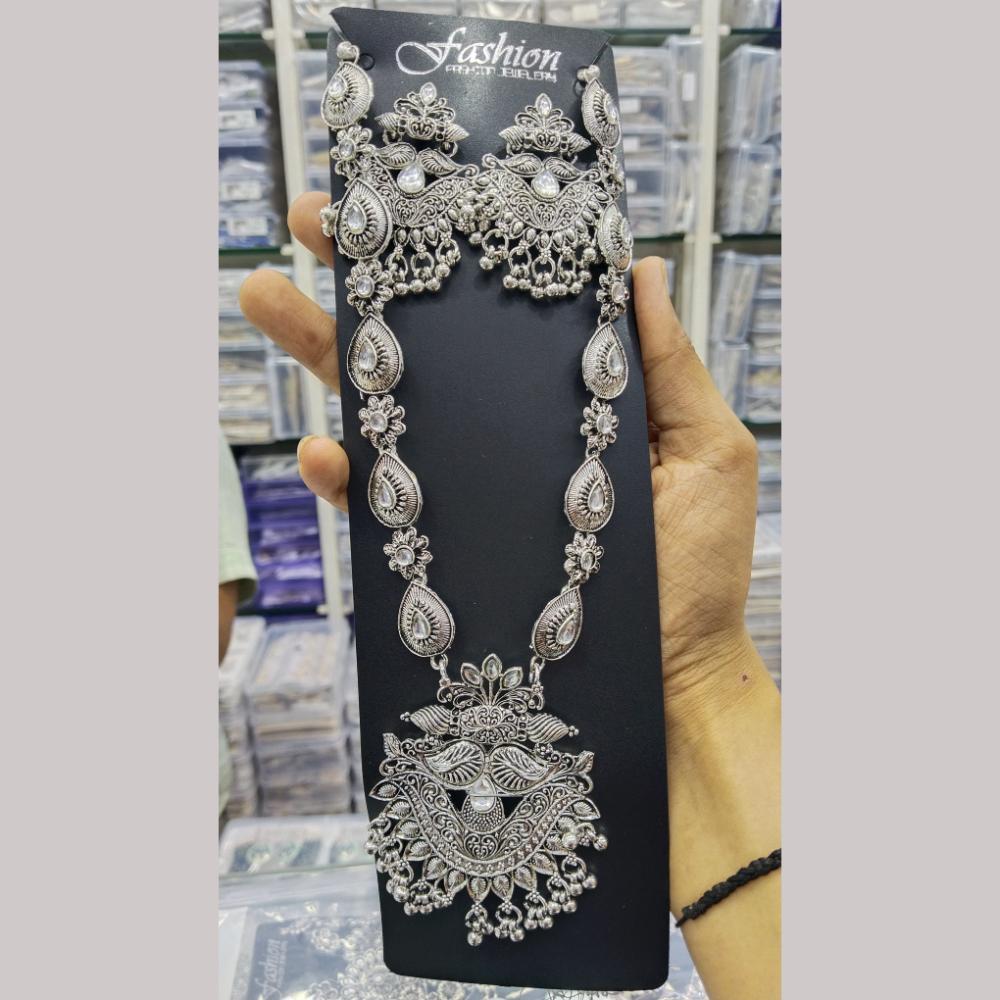 Manisha Jewellery Elegant Oxidised Plated Kundan Long Oxidised Necklace Set