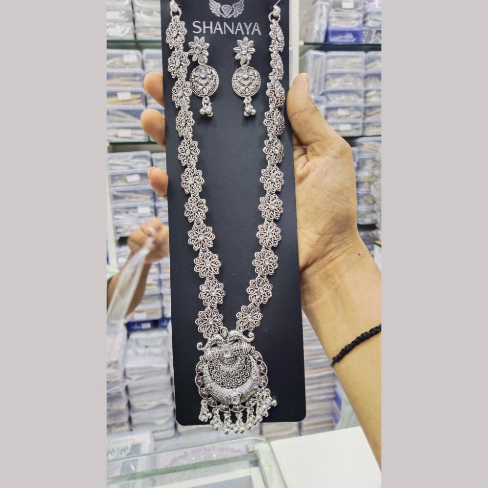 Manisha Jewellery Elegant Oxidised Plated Kundan Long Oxidised Necklace Set