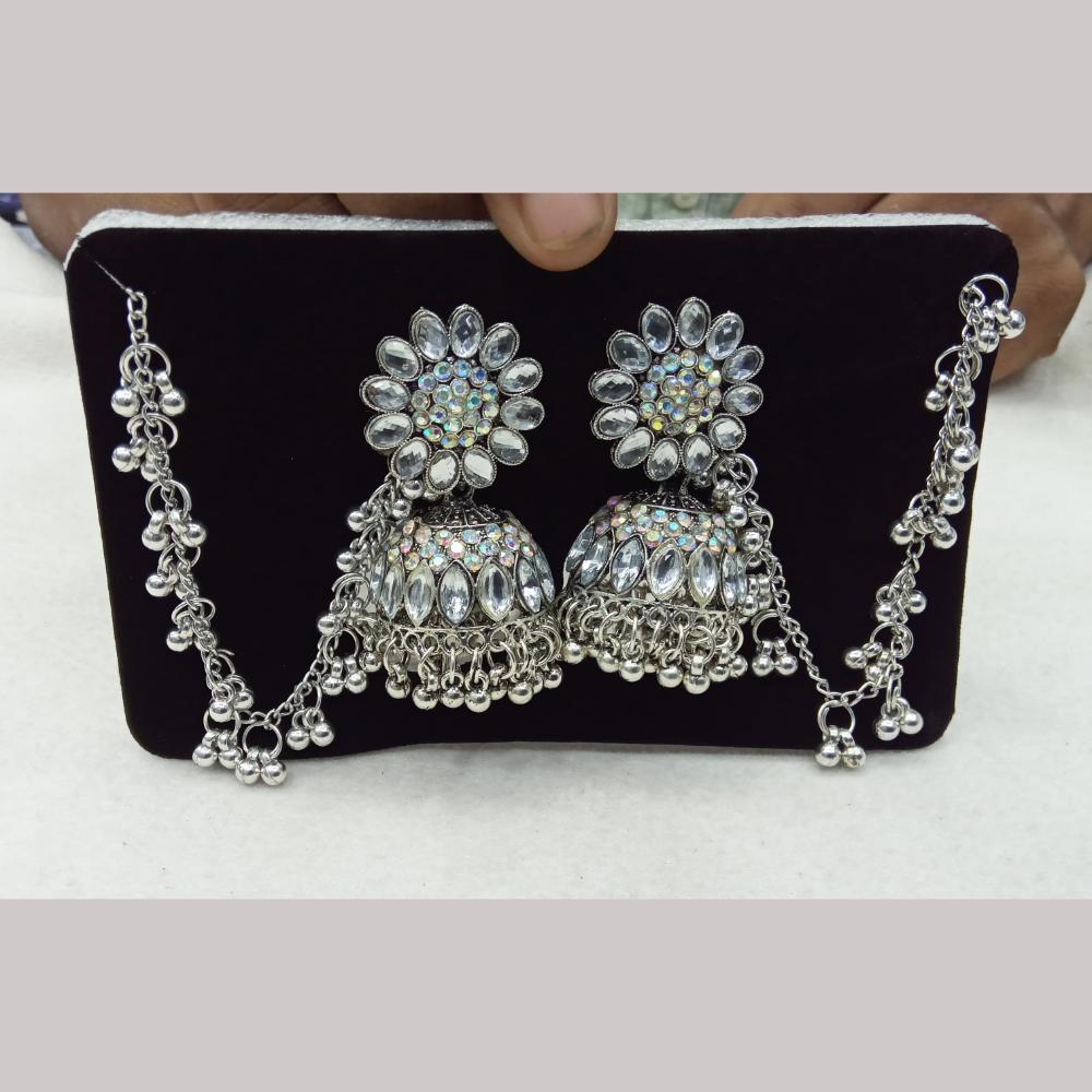 Manisha Jewellery Oxidised Plated Crystal Stone Jhumki Earrings with Maangtikka