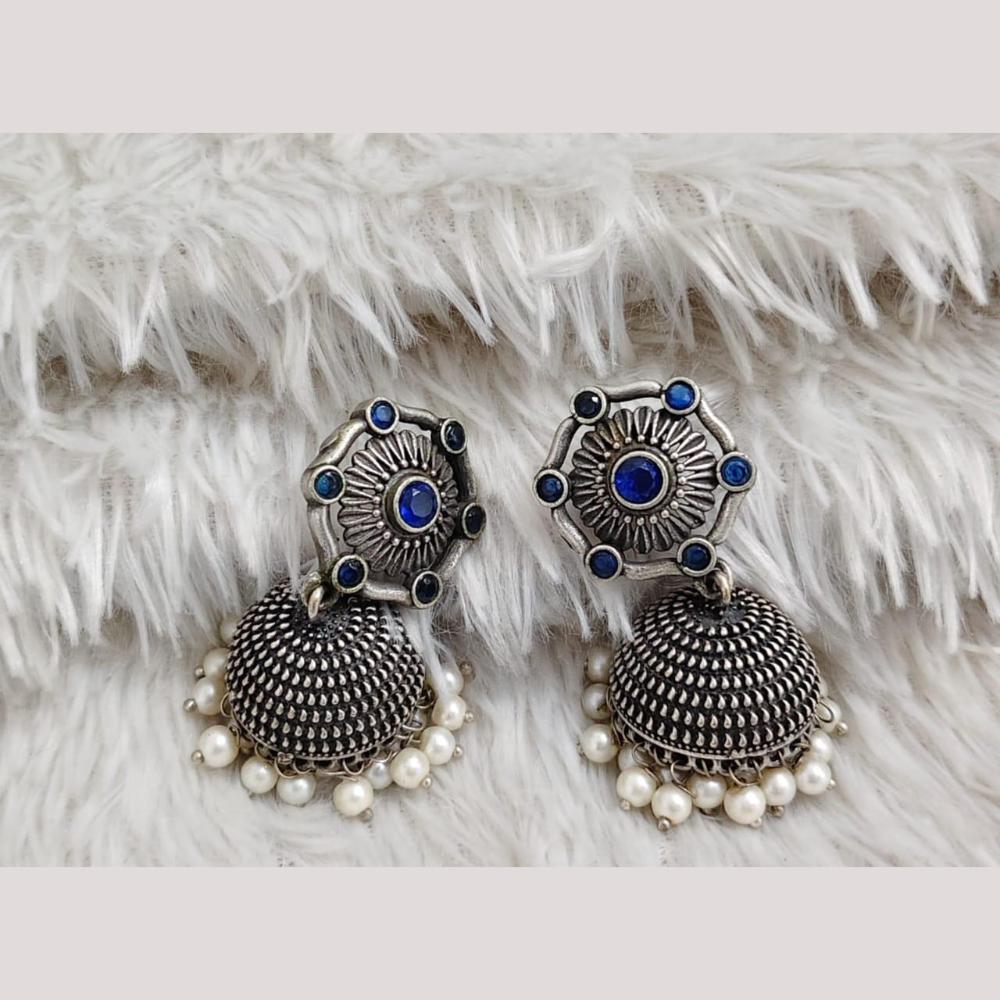 Manisha Jewellery Elegant Oxidised Plated Pota Stone And Pearl Jhumki Earrings