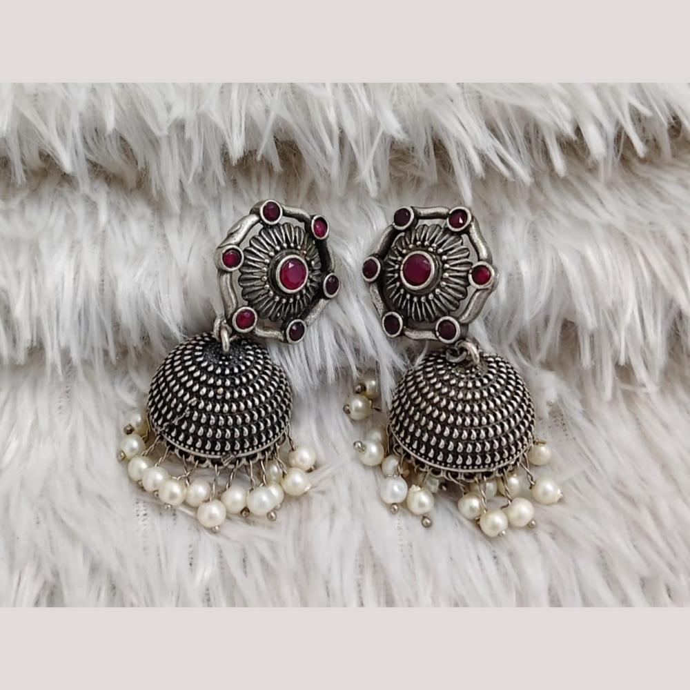 Manisha Jewellery Elegant Oxidised Plated Pota Stone And Pearl Jhumki Earrings