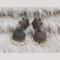 Manisha Jewellery Elegant Oxidised Plated Pota Stone And Pearl Jhumki Earrings