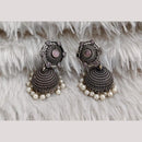 Manisha Jewellery Elegant Oxidised Plated Pota Stone And Pearl Jhumki Earrings