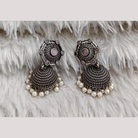 Manisha Jewellery Elegant Oxidised Plated Pota Stone And Pearl Jhumki Earrings