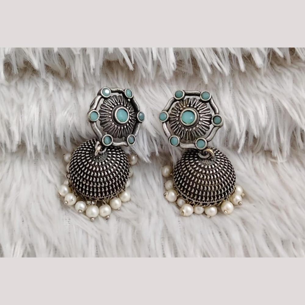 Manisha Jewellery Elegant Oxidised Plated Pota Stone And Pearl Jhumki Earrings