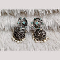 Manisha Jewellery Elegant Oxidised Plated Pota Stone And Pearl Jhumki Earrings