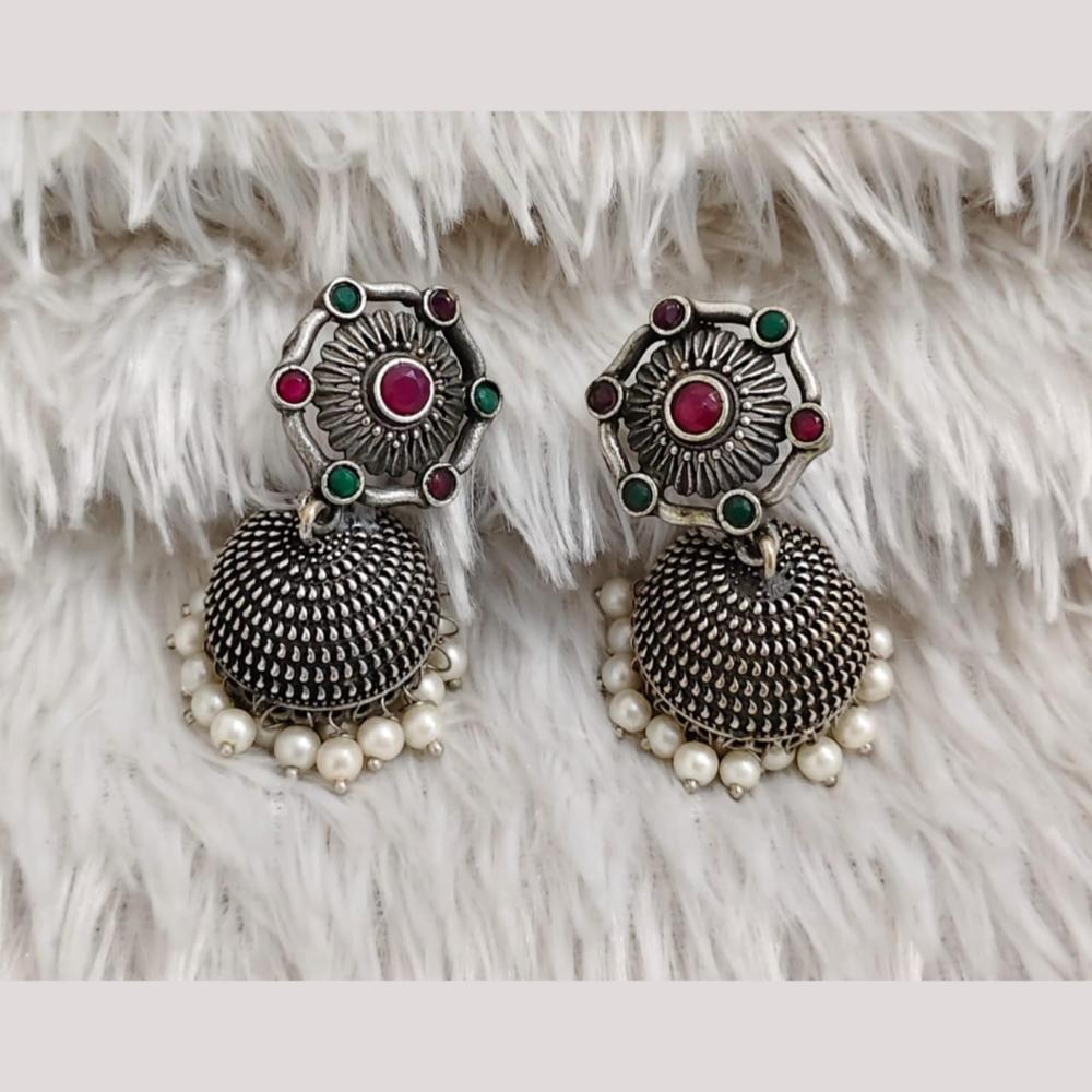 Manisha Jewellery Elegant Oxidised Plated Pota Stone And Pearl Jhumki Earrings