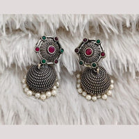 Manisha Jewellery Elegant Oxidised Plated Pota Stone And Pearl Jhumki Earrings