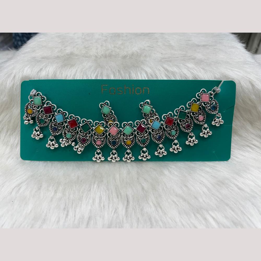 Manisha Jewellery Elegant Oxidised Plated Pota Stone Design Necklace Set