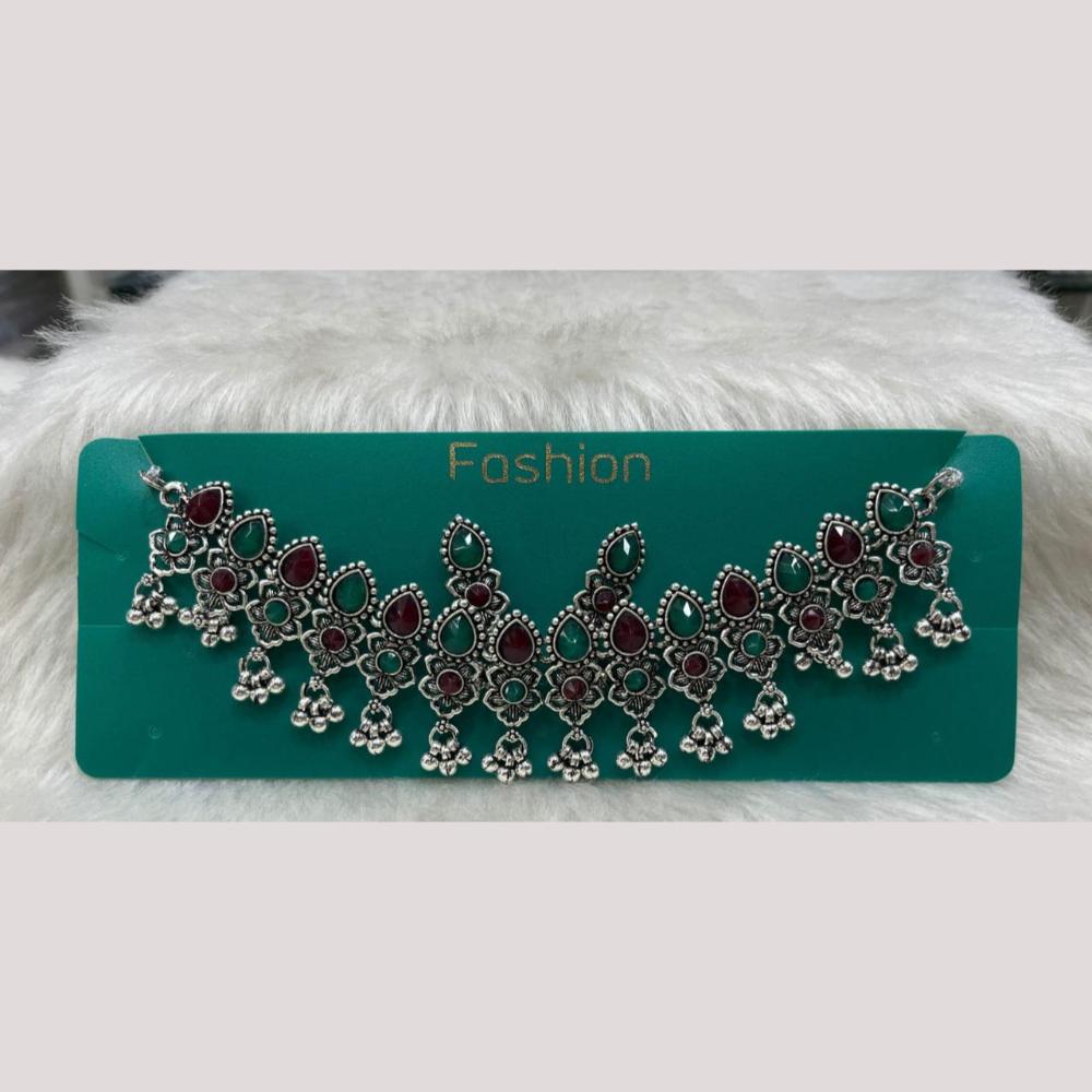 Manisha Jewellery Elegant Oxidised Plated Pota Stone Design Necklace Set