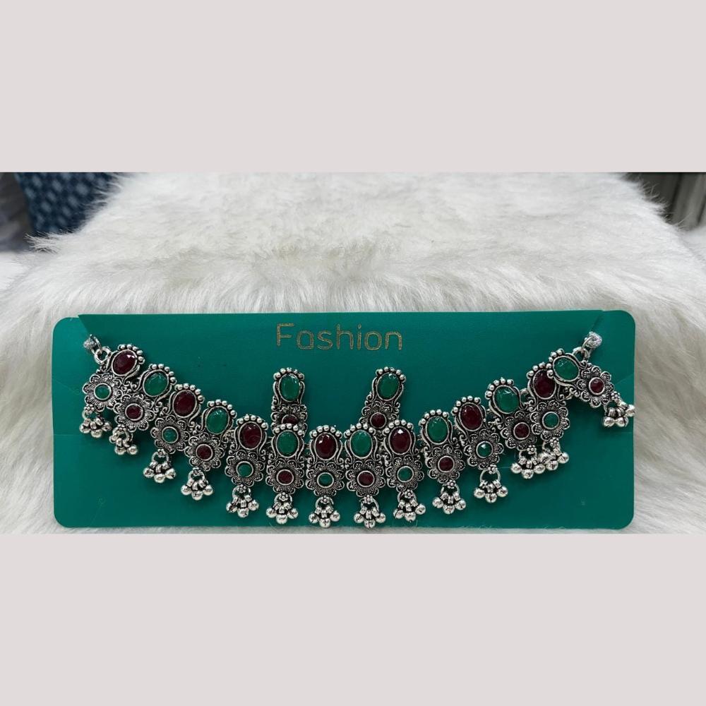 Manisha Jewellery Elegant Oxidised Plated Pota Stone Design Necklace Set