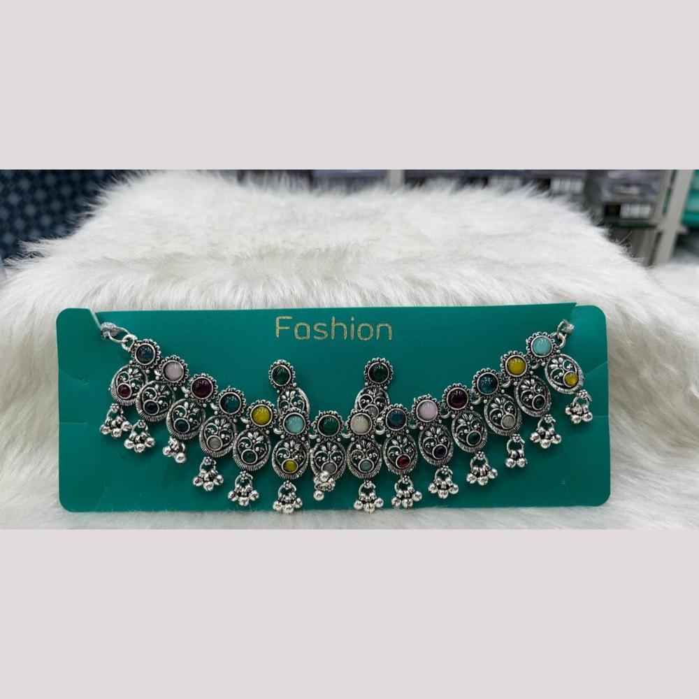 Manisha Jewellery Elegant Oxidised Plated Pota Stone Design Necklace Set