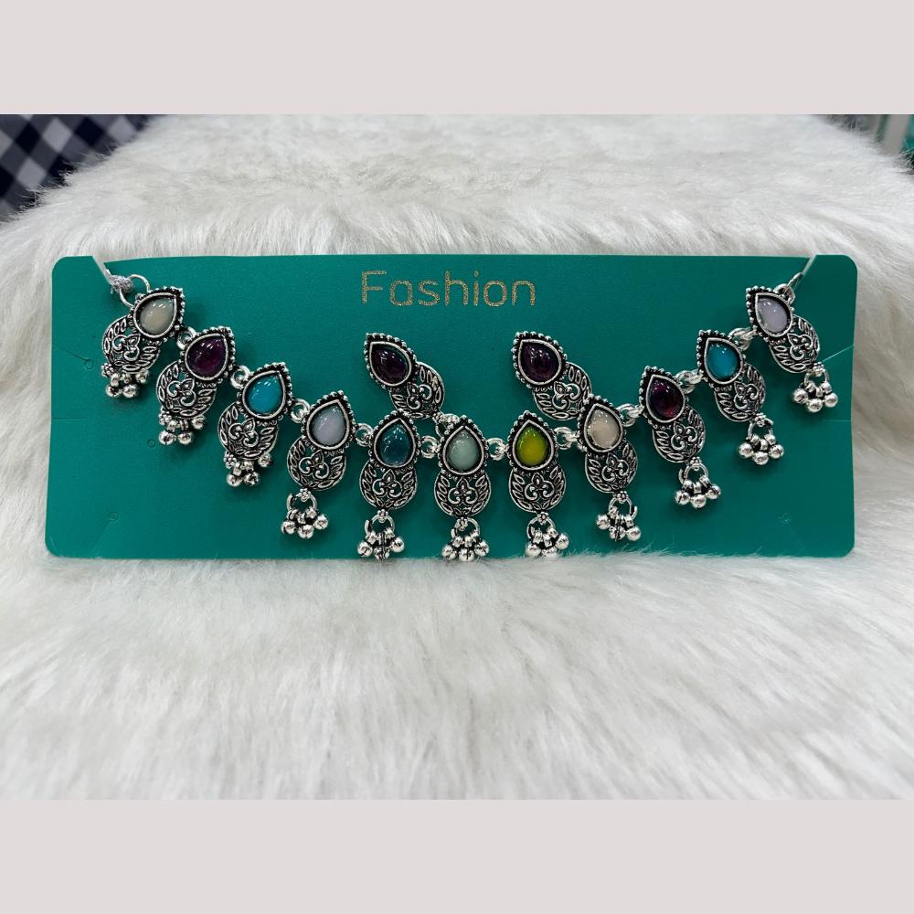 Manisha Jewellery Elegant Oxidised Plated Pota Stone Design Necklace Set