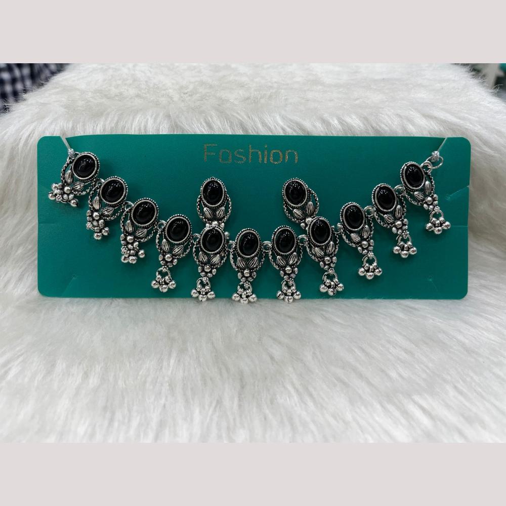 Manisha Jewellery Elegant Oxidised Plated Pota Stone Design Necklace Set