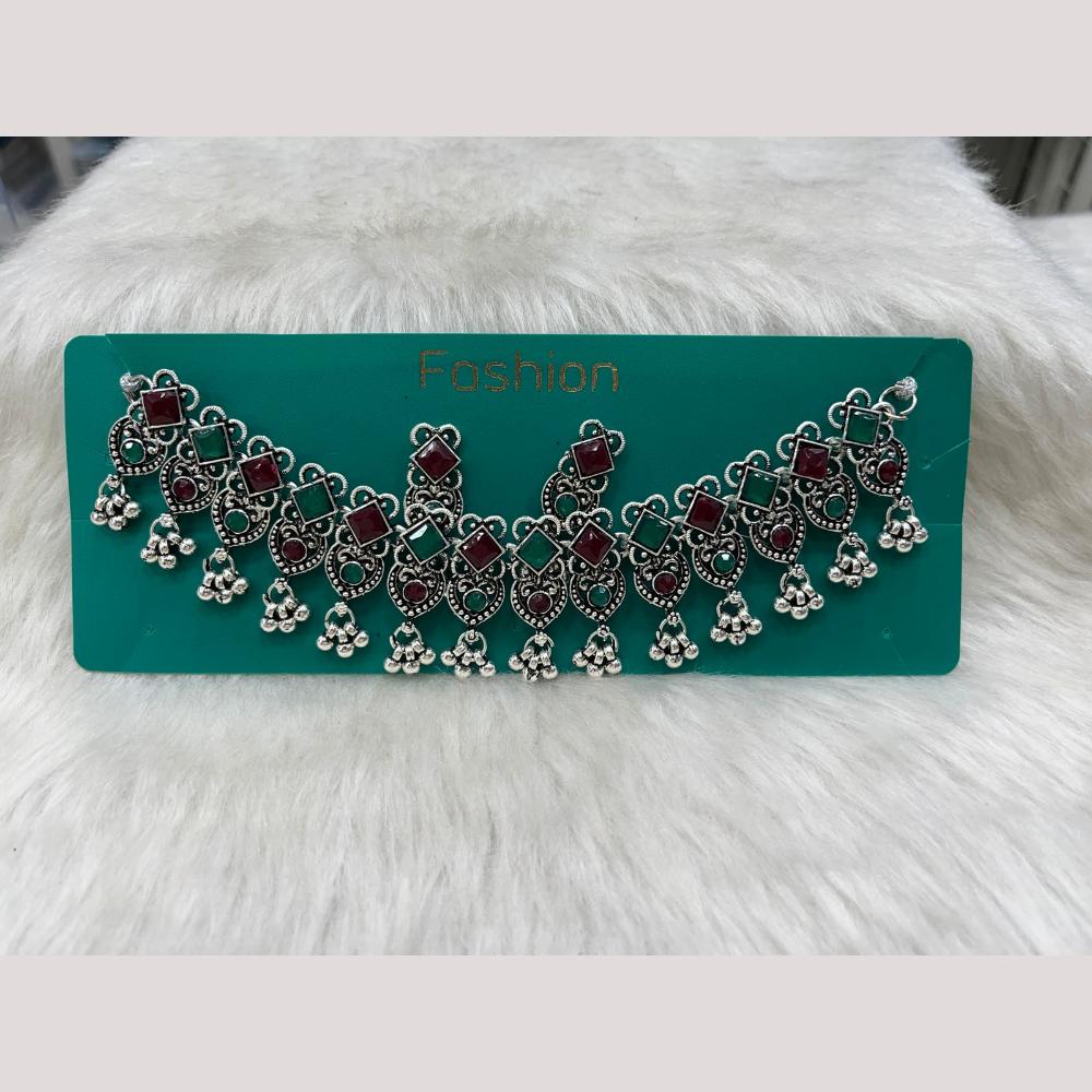 Manisha Jewellery Elegant Oxidised Plated Pota Stone Design Necklace Set
