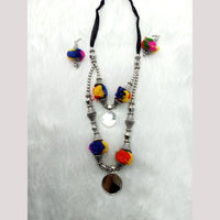 Manisha Jewellery Boho Oxidised Mirror And Pom Pom Long Oxidised Necklace Set