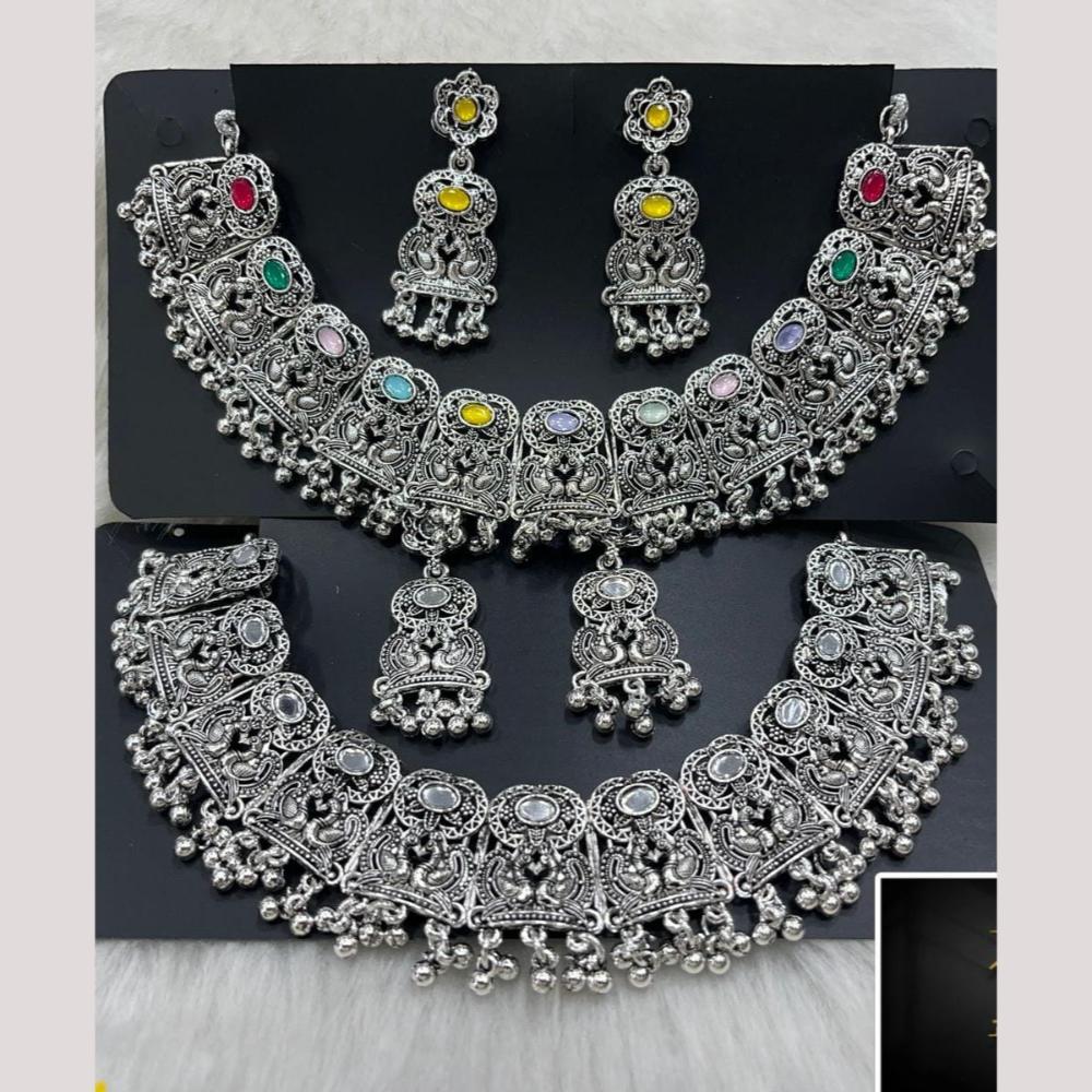 Manisha Jewellery Elegant Oxidised Plated Pota Stone Design Necklace Set