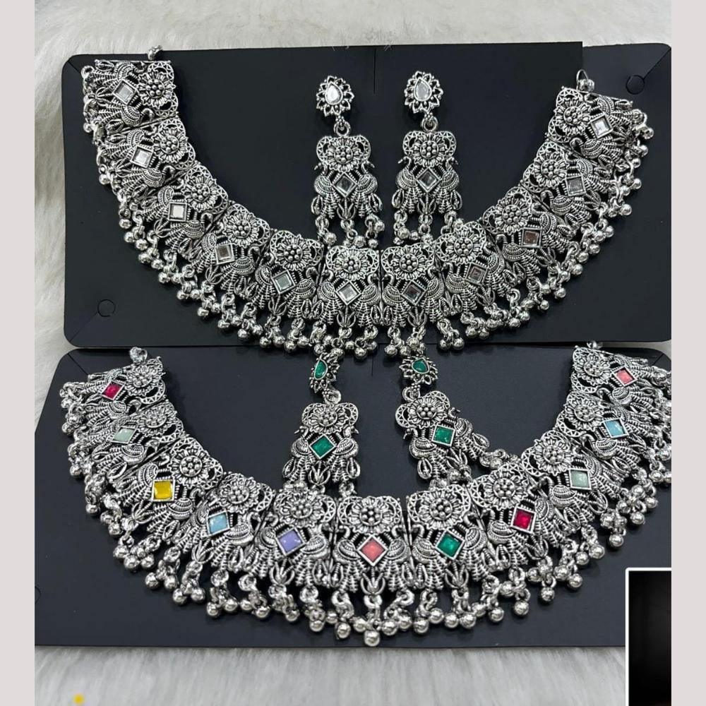 Manisha Jewellery Elegant Oxidised Plated Pota Stone Design Necklace Set