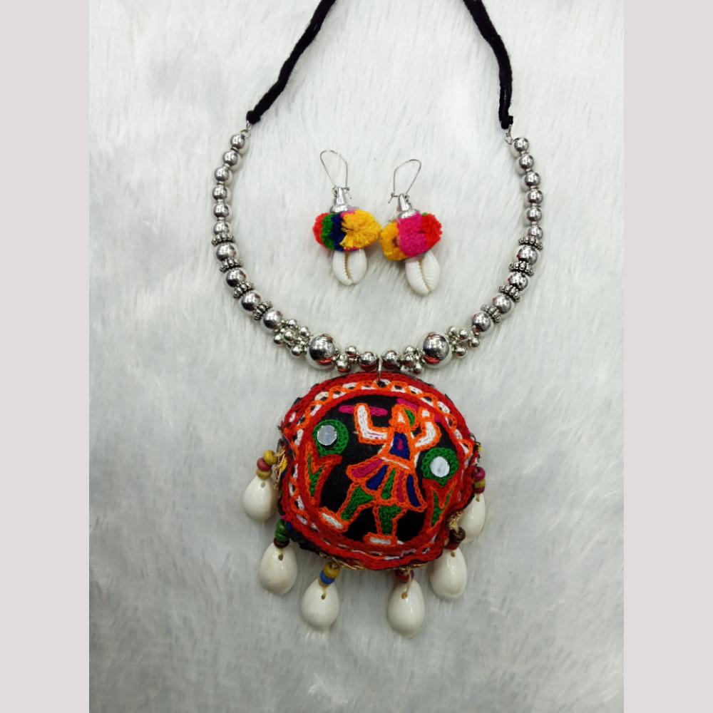 Manisha Jewellery Statement Oxidised Mirror And Natural Shell Necklace Set