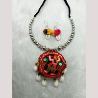 Manisha Jewellery Statement Oxidised Mirror And Natural Shell Necklace Set