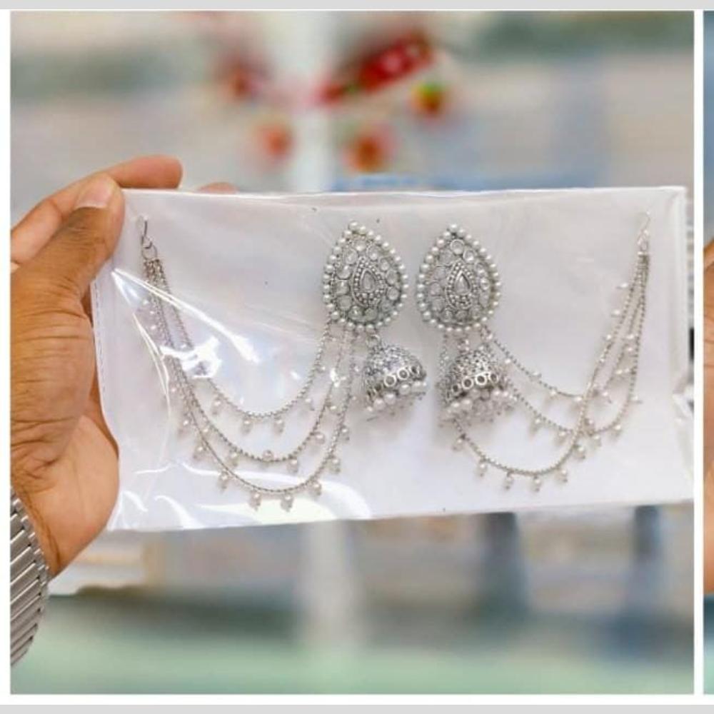 Manisha Jewellery Oxidized Rhodium Plated Chandbali Jhumka Earrings