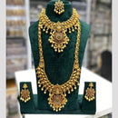 Manisha Jewellery Elegance Sparkle Gold Plated Pota Stone And Pearl Temple Double Necklace Set