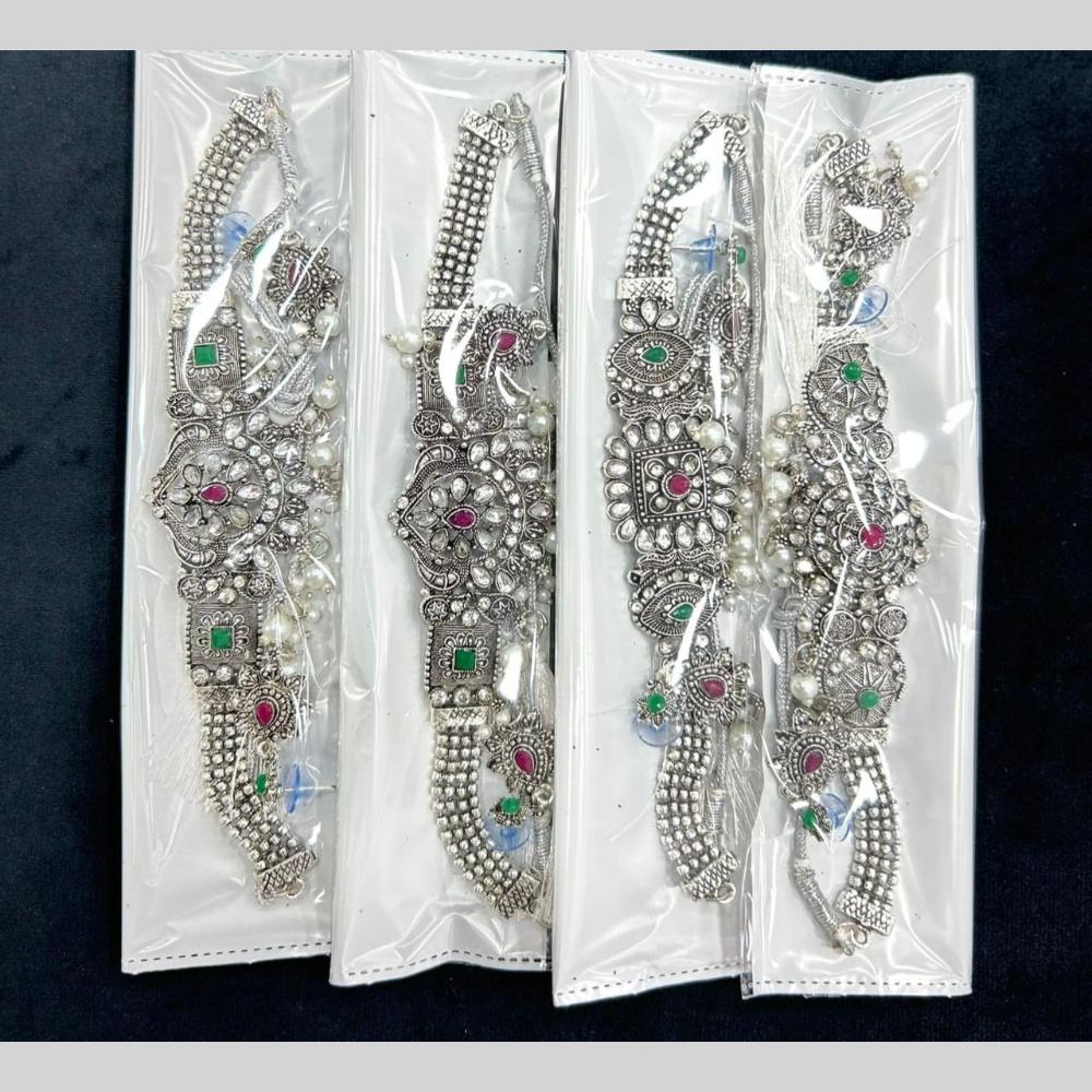 Manisha Oxidised Necklace with Mirror and Pota Stones  Festive Jewellery ( 1 piece only )