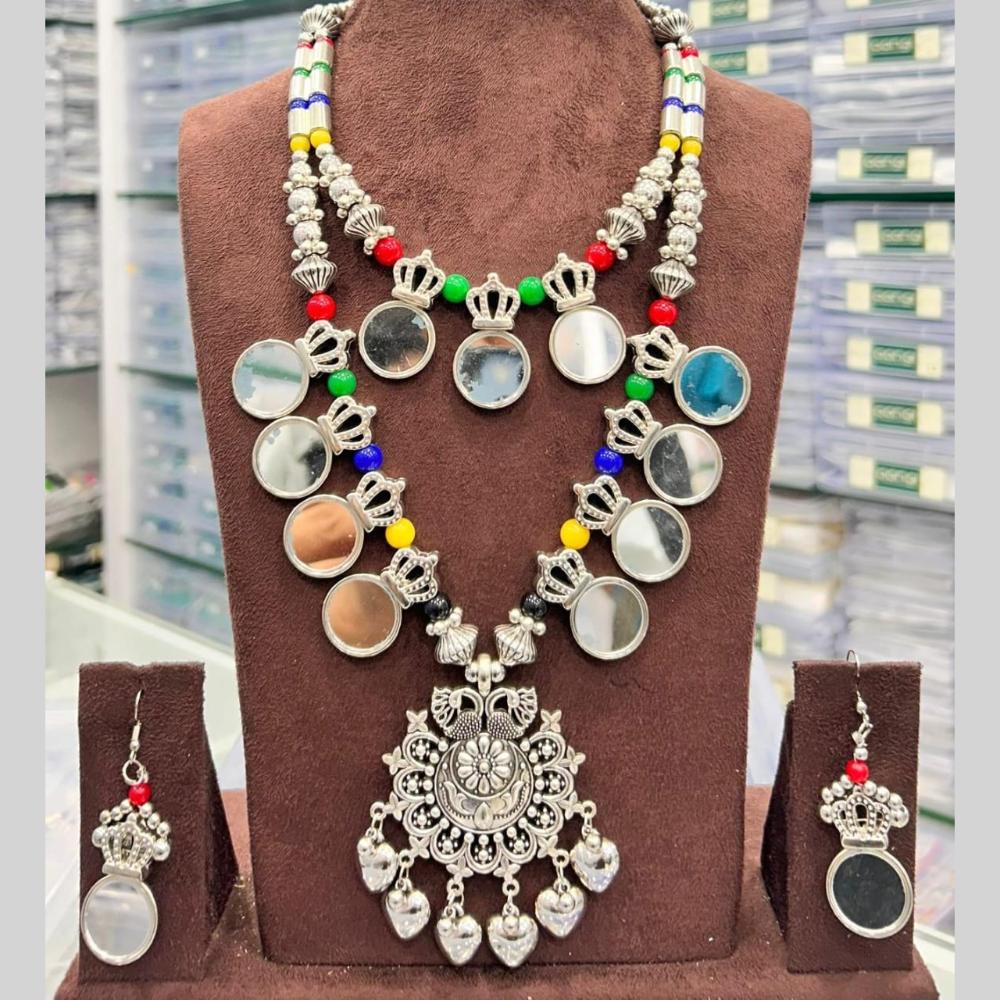 Manisha Jewellery Ethnic Oxidised Double Necklace Set for Navratri With Mirror Work
