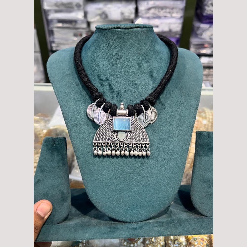 Manisha Jewellery Elegant Oxidised Plated Pota Stone Necklace Set