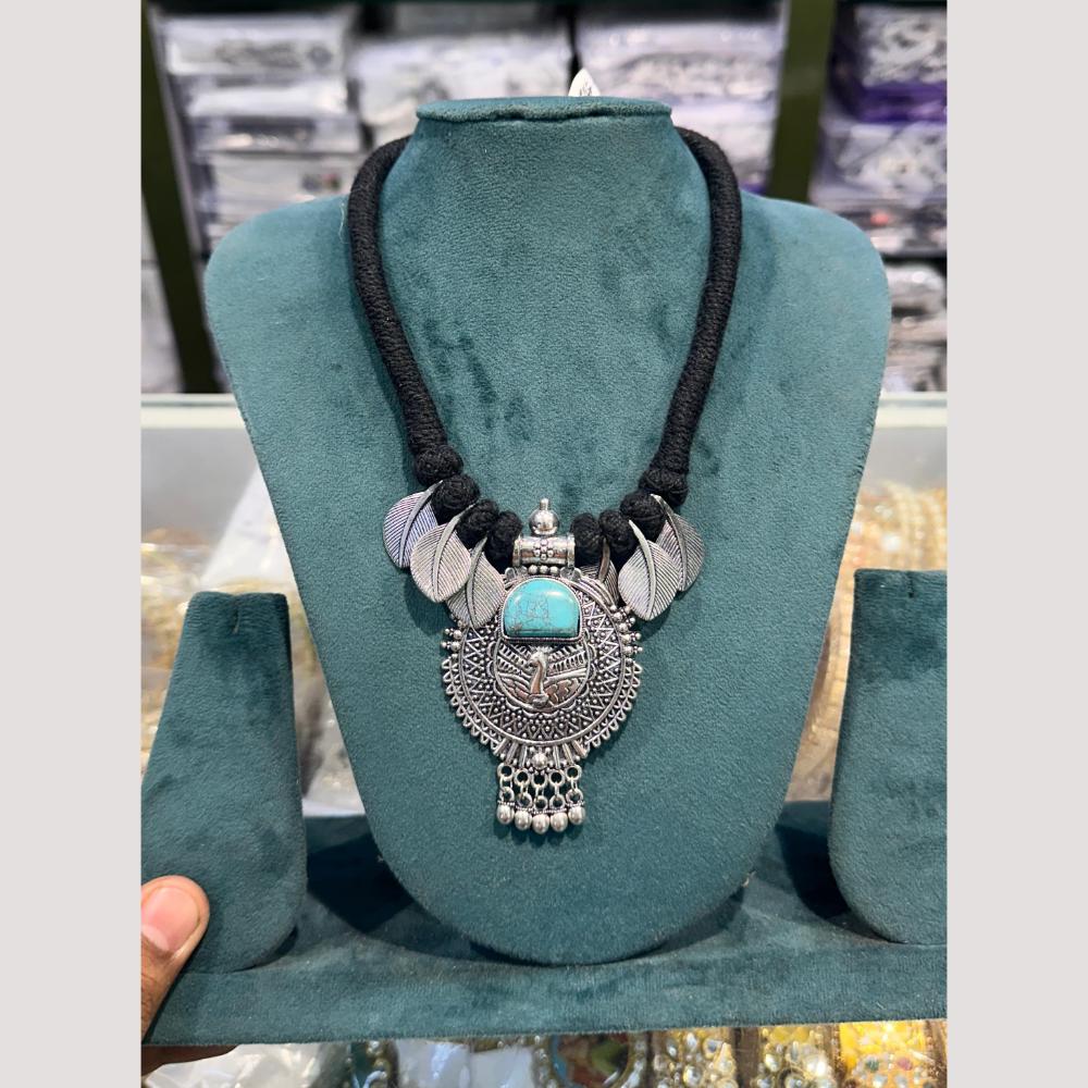 Manisha Jewellery Elegant Oxidised Plated Pota Stone Necklace Set