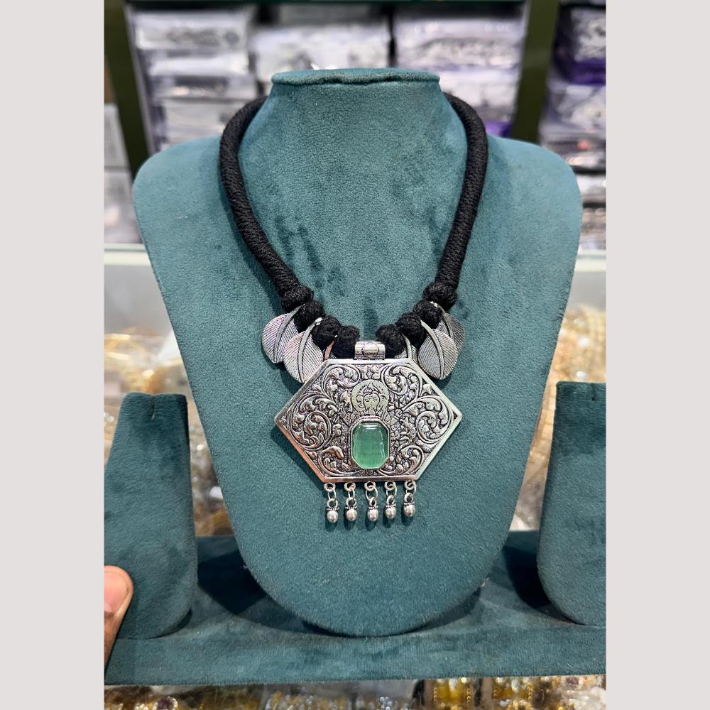 Manisha Jewellery Elegant Oxidised Plated Pota Stone Necklace Set