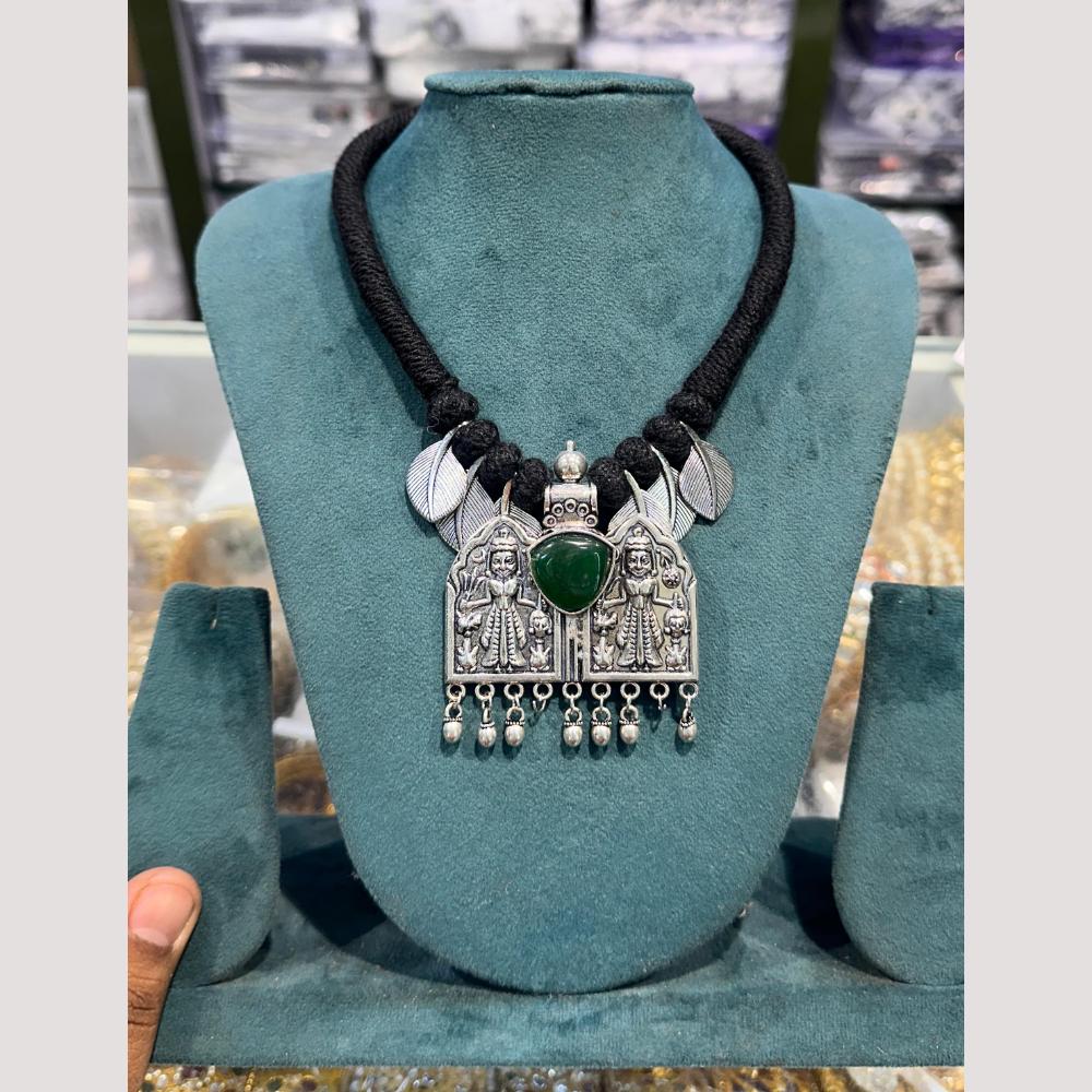 Manisha Jewellery Elegant Oxidised Plated Pota Stone Necklace Set