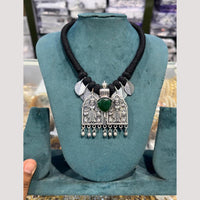 Manisha Jewellery Elegant Oxidised Plated Pota Stone Necklace Set