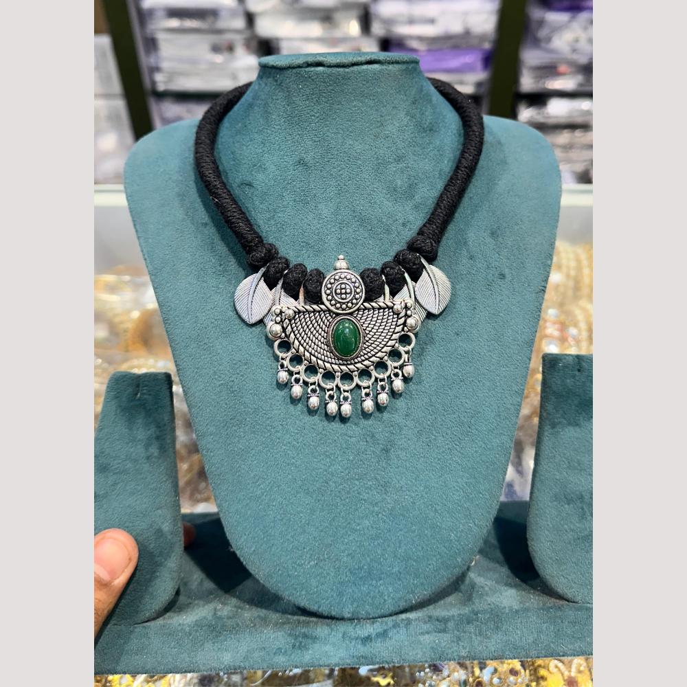 Manisha Jewellery Elegant Oxidised Plated Pota Stone Necklace Set