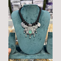 Manisha Jewellery Elegant Oxidised Plated Pota Stone Necklace Set