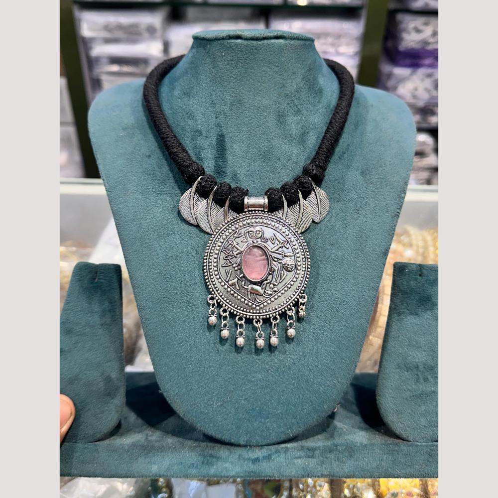 Manisha Jewellery Elegant Oxidised Plated Pota Stone Necklace Set