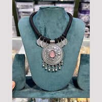 Manisha Jewellery Elegant Oxidised Plated Pota Stone Necklace Set