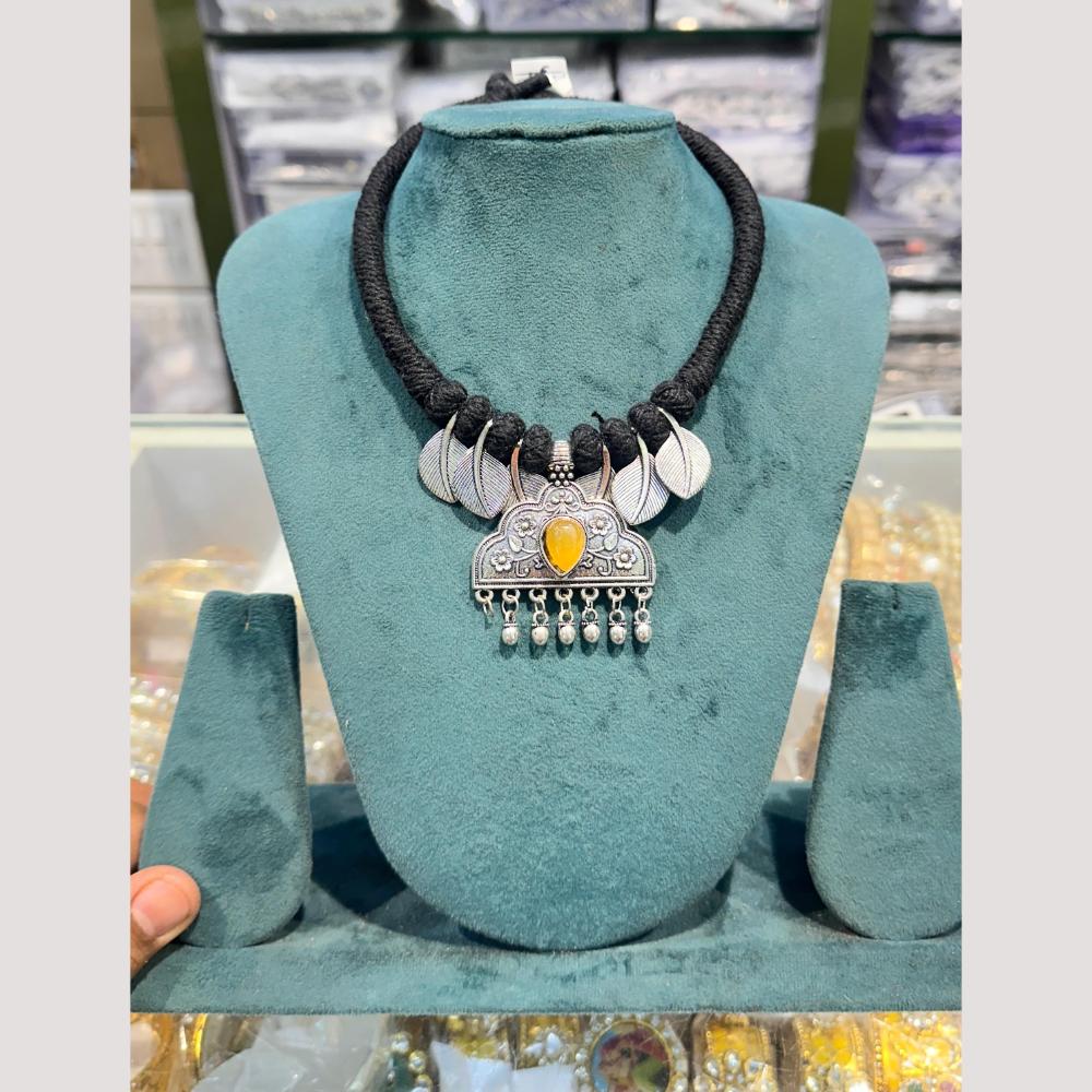 Manisha Jewellery Elegant Oxidised Plated Pota Stone Necklace Set