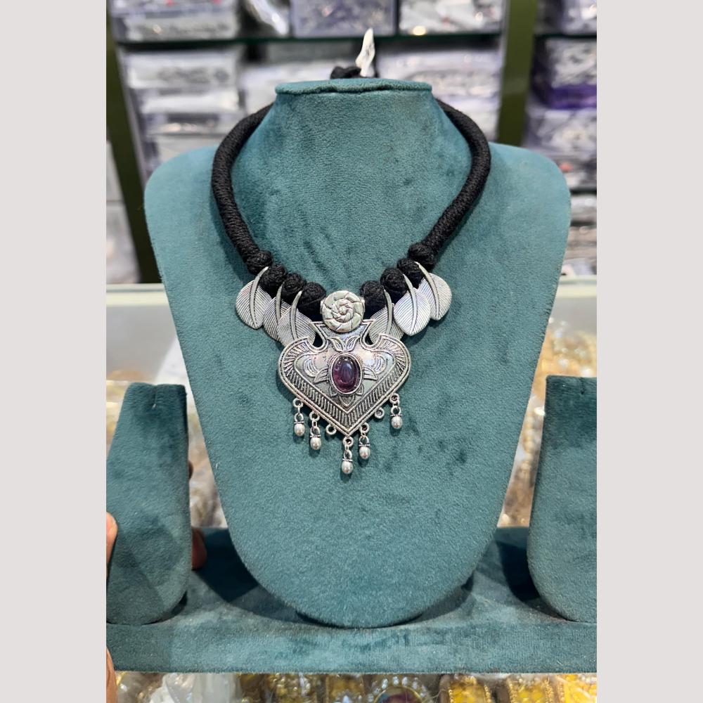 Manisha Jewellery Elegant Oxidised Plated Pota Stone Necklace Set