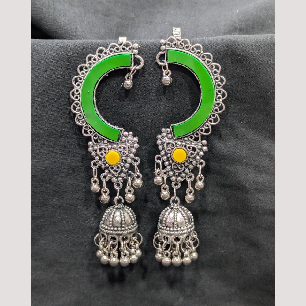 Manisha Jewellery Oxidised Plated Pota Stone And Pearls Jhumki Earrings
