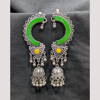 Manisha Jewellery Oxidised Plated Pota Stone And Pearls Jhumki Earrings