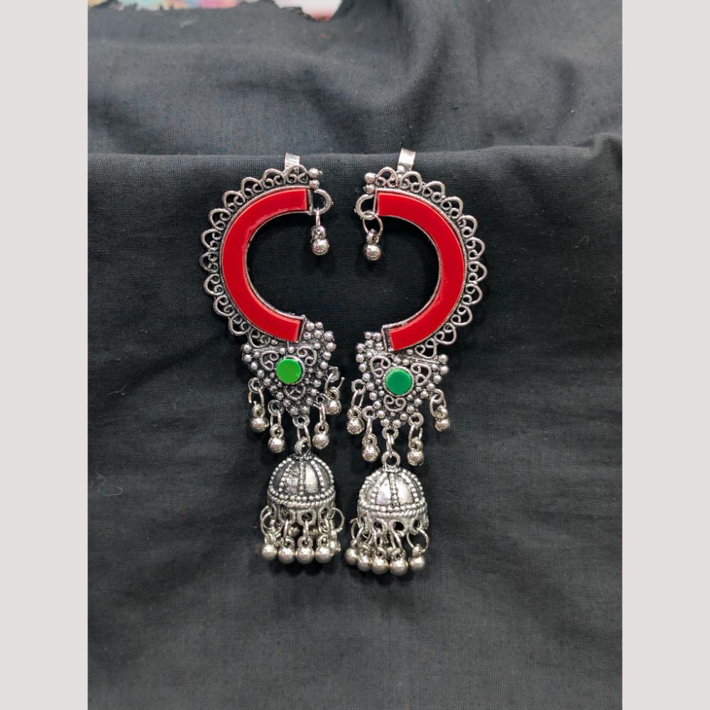 Manisha Jewellery Oxidised Plated Pota Stone And Pearls Jhumki Earrings