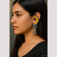 Manisha Jewellery Oxidised Plated Pota Stone And Pearls Jhumki Earrings