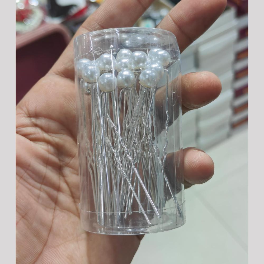 Manisha Jewellery Elegant Pearl Hair Pin Set Silver U Shaped Bridal Hair Accessories