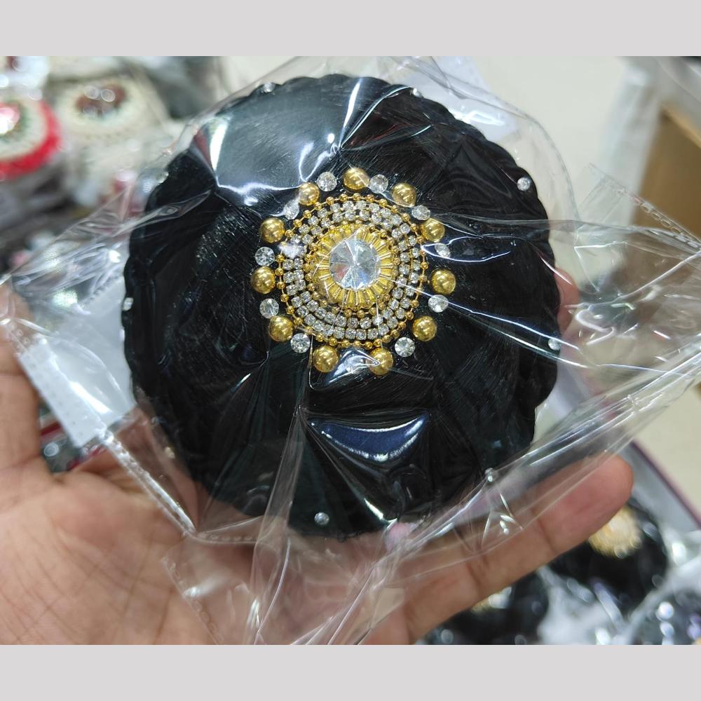 Manisha Jewellery  Designer Hair Bun Net Black Mesh With Gold Pear For Ethnic Hairstyles 
