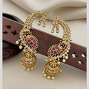 Manisha Jewellery Trendy Peacock Motif Earcuff Jhumki Earrings With Pota Stone And Pearl Drops 