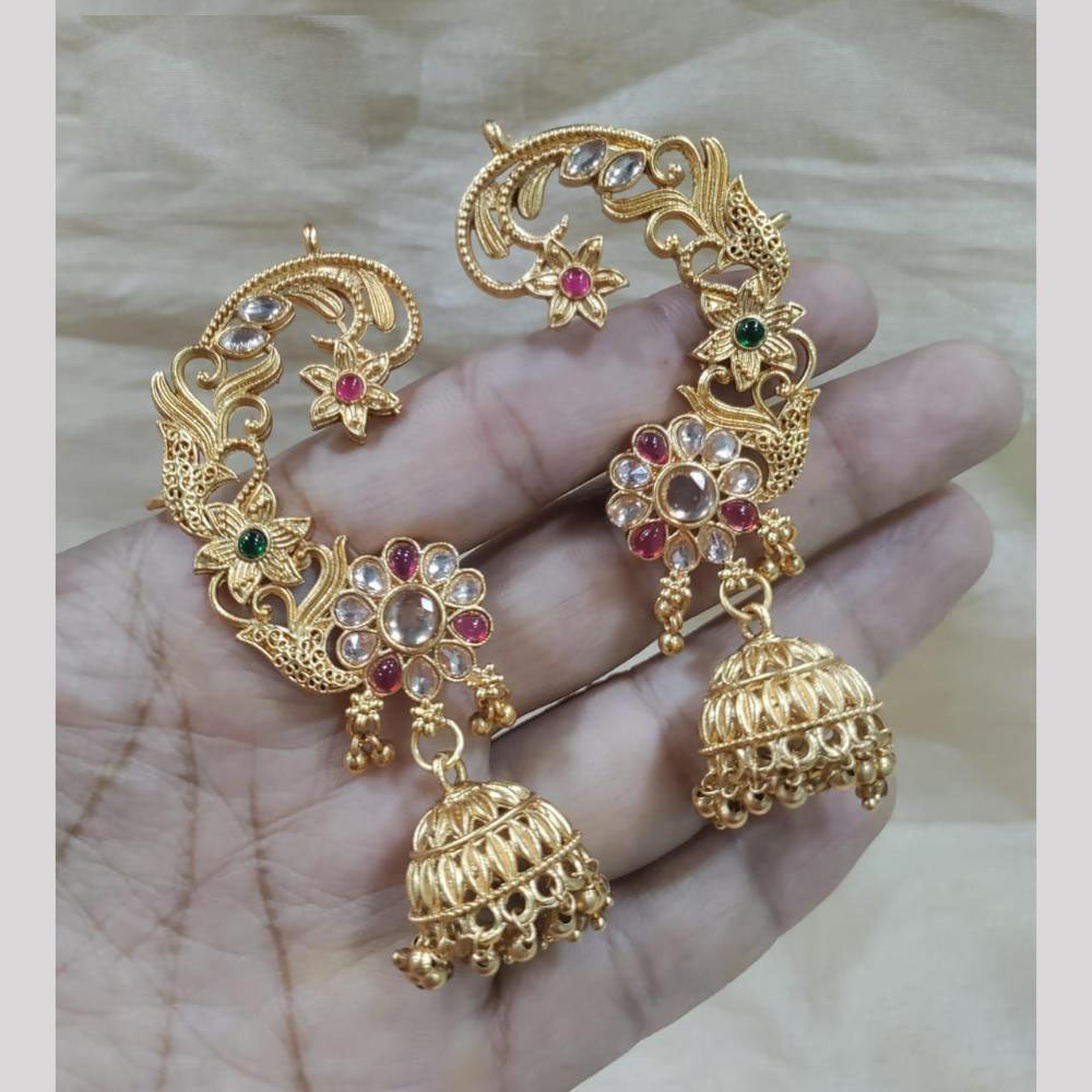 Manisha Jewellery Designer Earcuff Jhumki Earrings With Sparkling Pota Stone And Pearl 