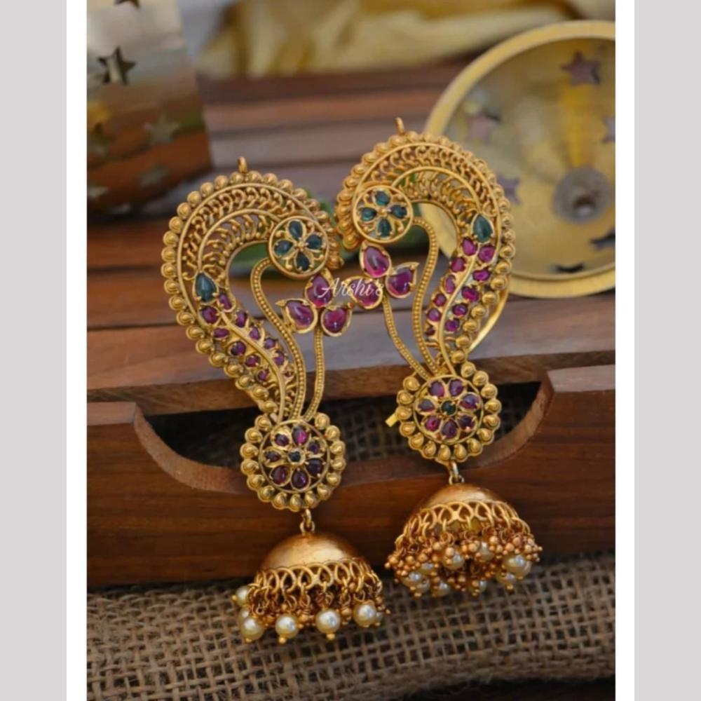 Manisha Jewellery Antique Style Pota Stone And Pearl Jhumki Earrings For Festive Waer 