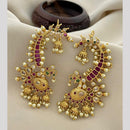 Manisha Jewellery Trendy Peacock Motif Earcuff Jhumki Earrings With Pota Stone And Pearl Drops 