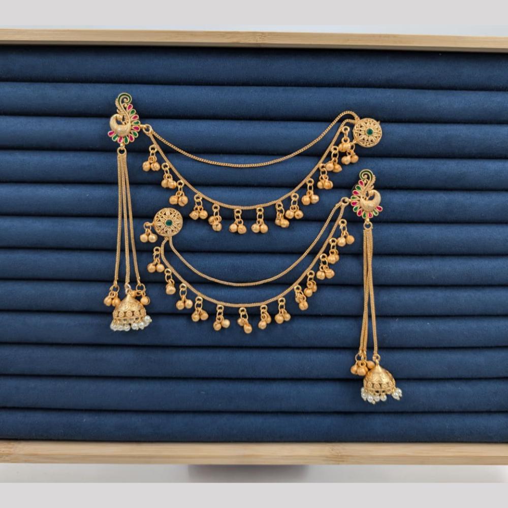 Manisha Jewellery Royal  Pota Stone And Pearl Jhumki With Side Kanchain For Festive Wear